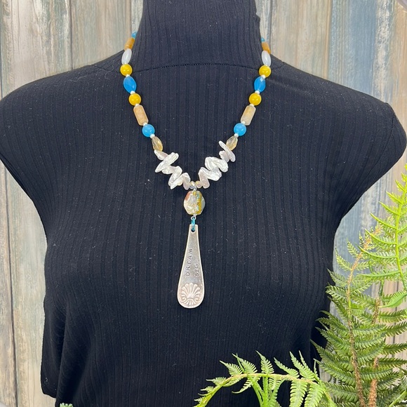 ⭐️Adorned Crown Artisan Assemblage yellow jade teal quartz dream big necklace